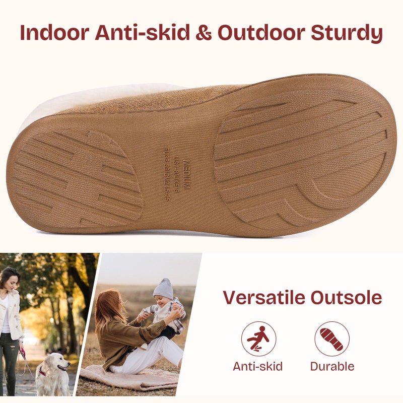 EverFoams Women's Microsuede Cozy Memory Foam Winter Slippers with Fuzzy Faux Fur Collar and Indoor Outdoor Rubber Sole (Tan, Size 11-12 M US) - Image 5